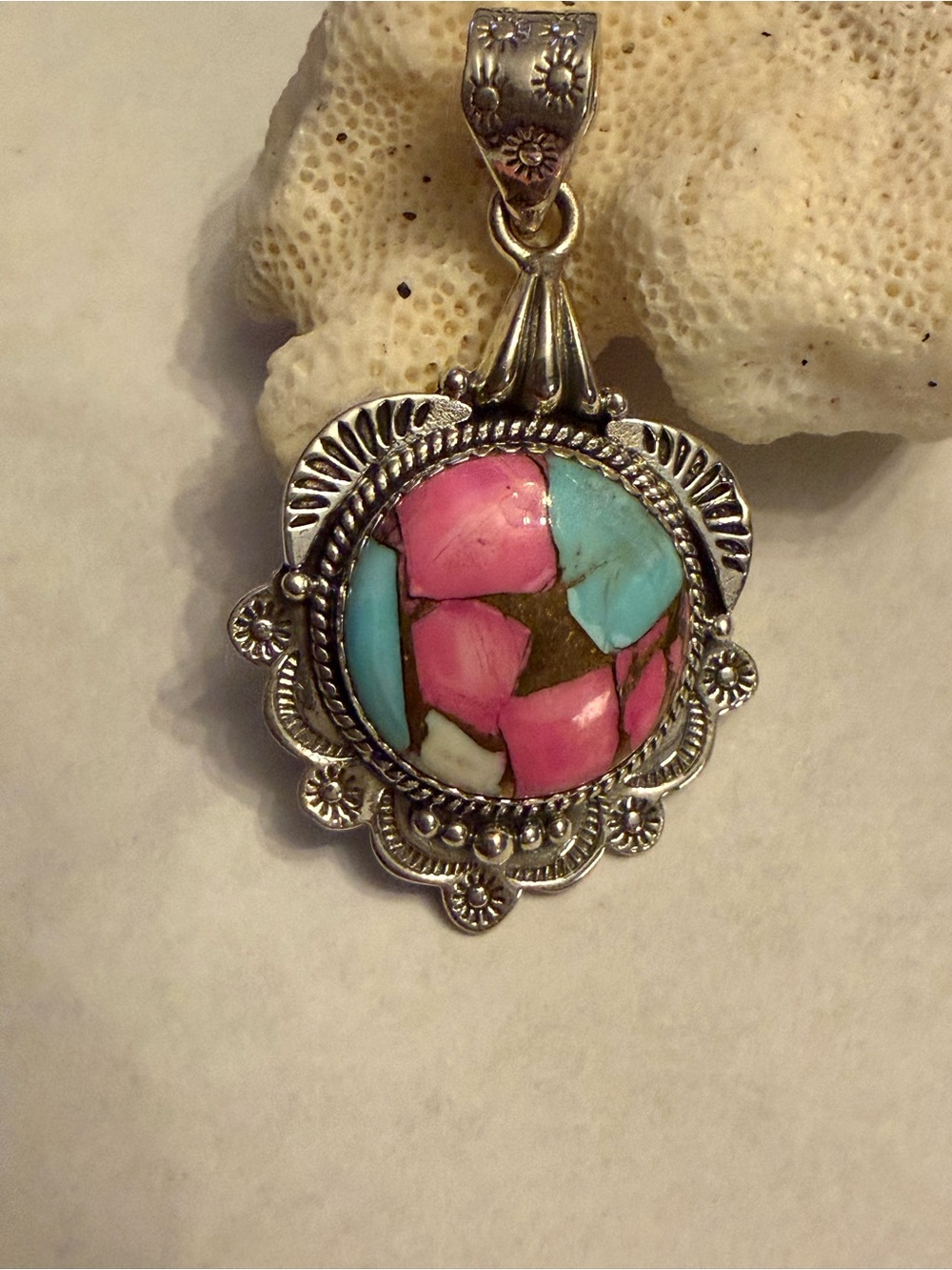 Pink Dalia Stone Set in Sterling Silver